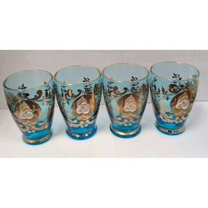 4 VTG Czech Moser Bohemian Hand Painted Blown Crystal Cordial Shot Glasses.